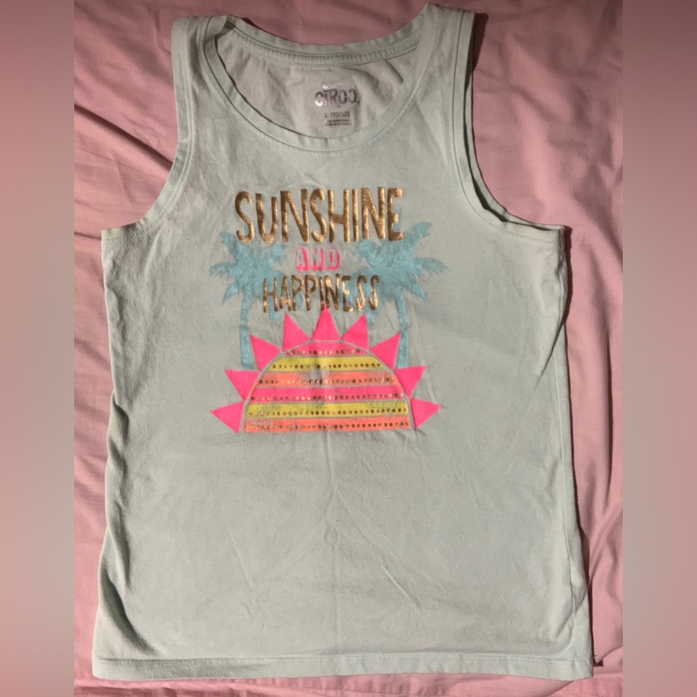Circo Green and Gold Tank Top Sunshine Graphic